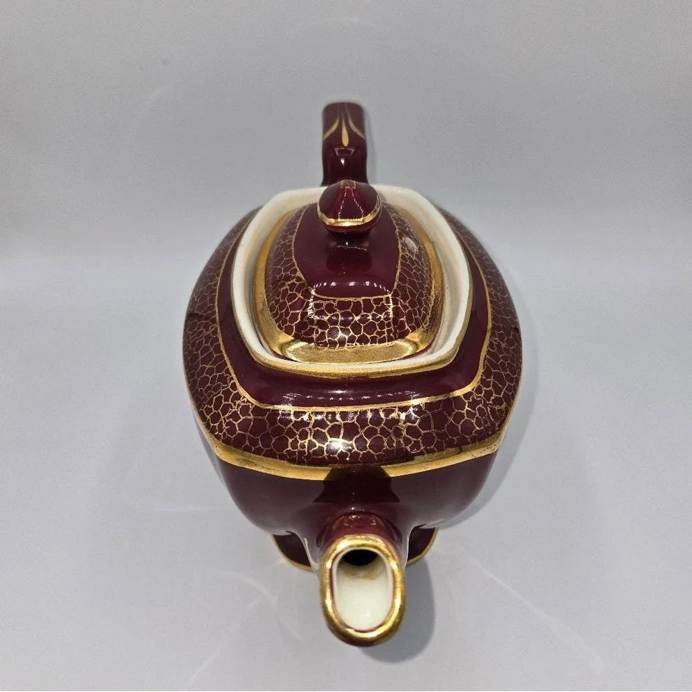 Vintage Hall China Maroon‎ Gold Crackle Teapot 0113 6 Cup Ceramic Made in USA